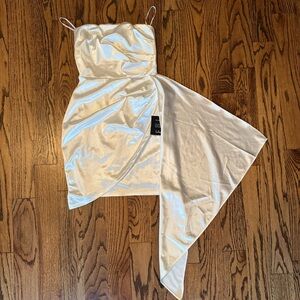 Lulu's White Satin Draped Mini Dress with Asymmetrical Panel